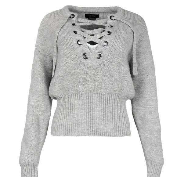 **SOLD** Isabel Marant Grey Charley Lace Up Sweater, Sz. 36 - Picture 6 of 16